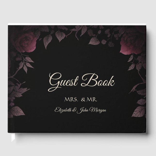 Rosas Elegantes Burgundy Oscuro Libro de Invitados (Anverso)