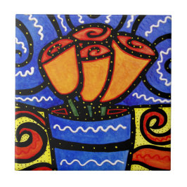 Rosas en baldosa cerámica del florero azul