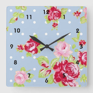 Rosas En El Reloj De Pared Azul