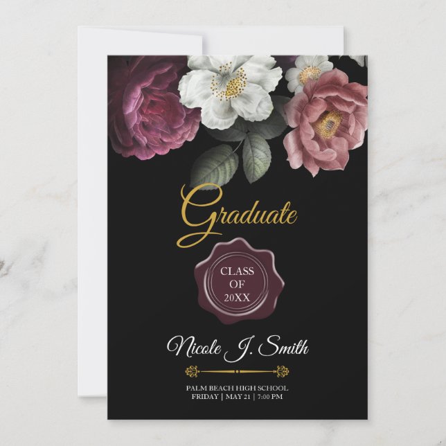 Rosas en floración Invitación a graduación de foto (Anverso)