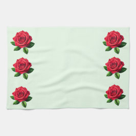 Rosas en toallas de cocina de verde pálido