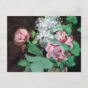 Rosas en una tarjeta postal nupcial de cristal