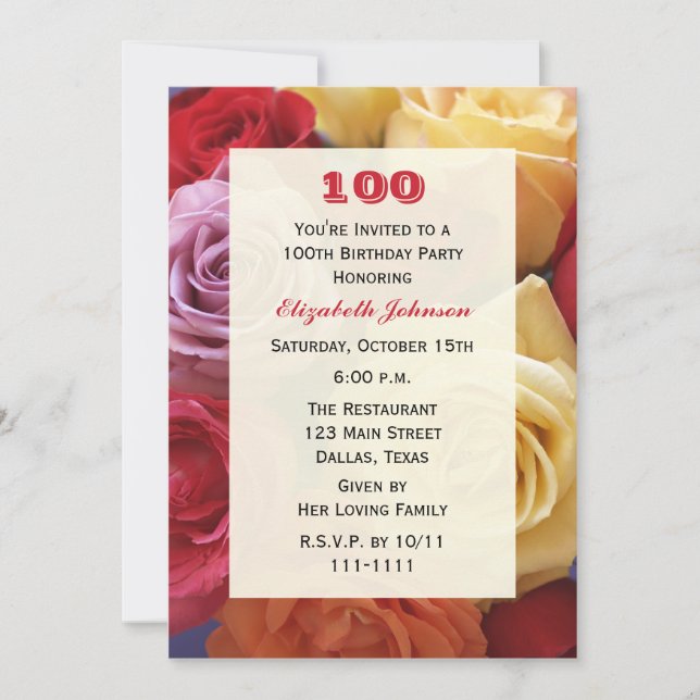 Rosas espléndidos invitaciones a la fiesta de cump (Anverso)