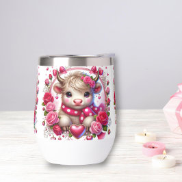 Rosas exuberantes Highland Cow Stemless Wine Tumbl