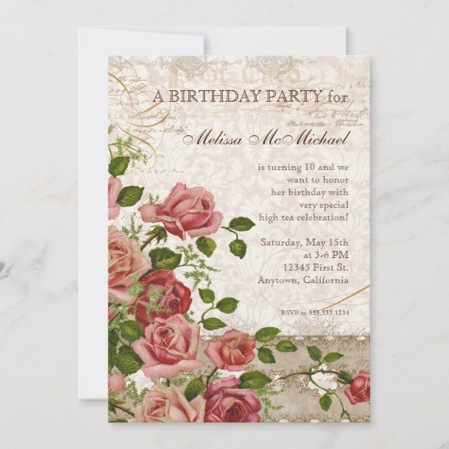 Rosas Fiesta Invitación de cumpleaños, Rosa de Tre (Anverso)