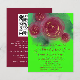 Rosas Floral Código QR Brillante Verde Marsala