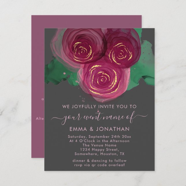 Rosas Floral Código QR Gráfico Borgoña Marsala (Anverso / Reverso)