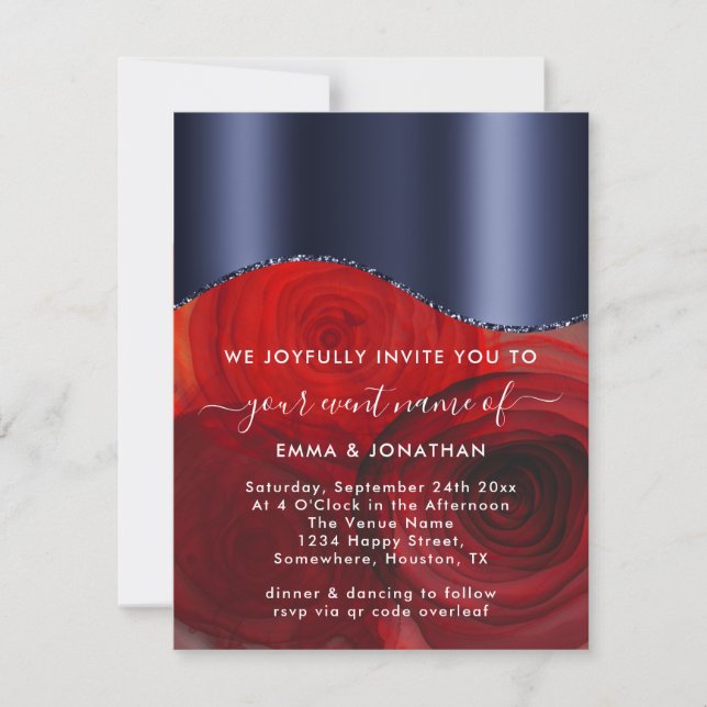 Rosas Floral Código QR Marina Azul Rojo (Anverso)