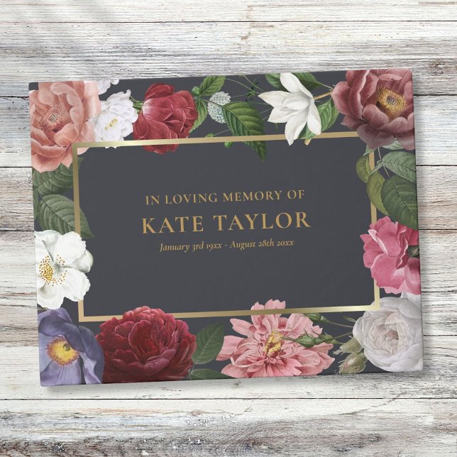 Rosas Floral En Memoria Amada Libro De Invitado Fu (Roses Floral In Loving Memory Funeral Guest Book)