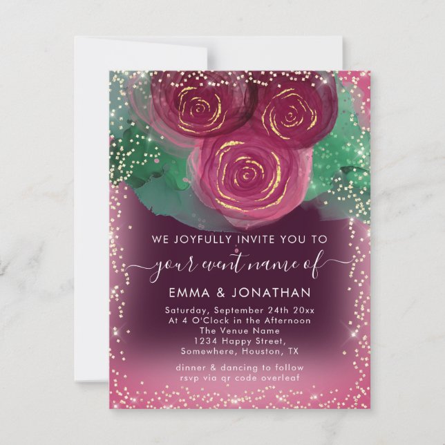 Rosas Floral QR Code Burgundy Gold Marsala (Anverso)