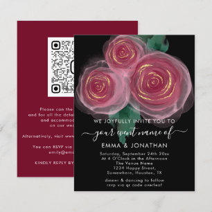 Rosas Floral QR Código Dorado Borgoña Negro