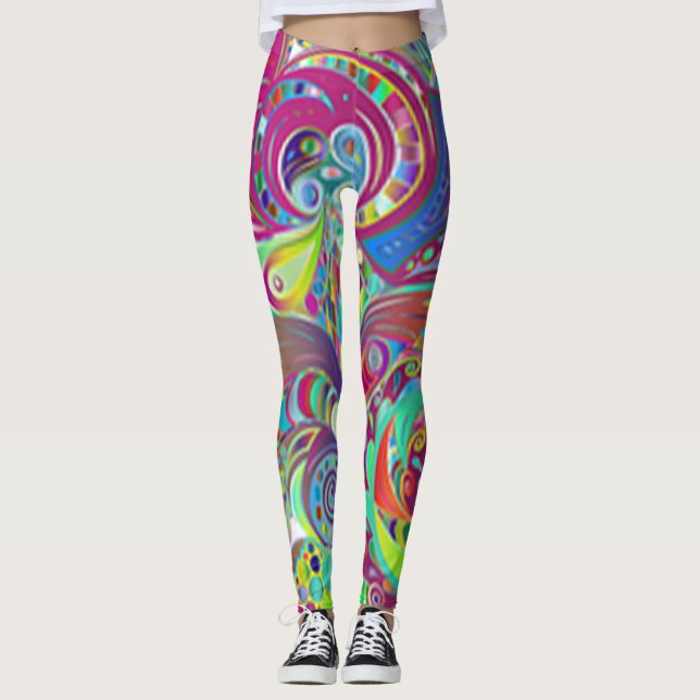 Rosas floral verde rojo  Leggings estilo de vida d (Anverso)