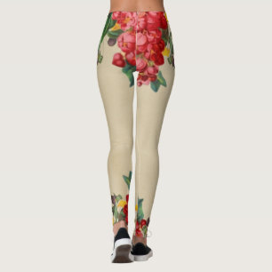 Rosas floral verde rojo Leggings lifewomenstyle