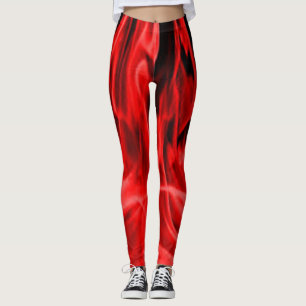 Rosas Floral Verde Rojo Moderno Chic Leggings negr