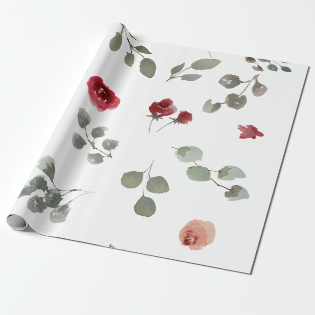 Rosas florales de acuarela moderna Papel envuelto (Desenrollado)