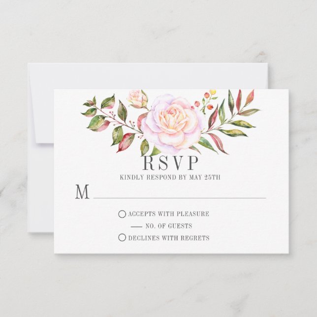 Rosas florales de color rosa y verde RSVP (Anverso)