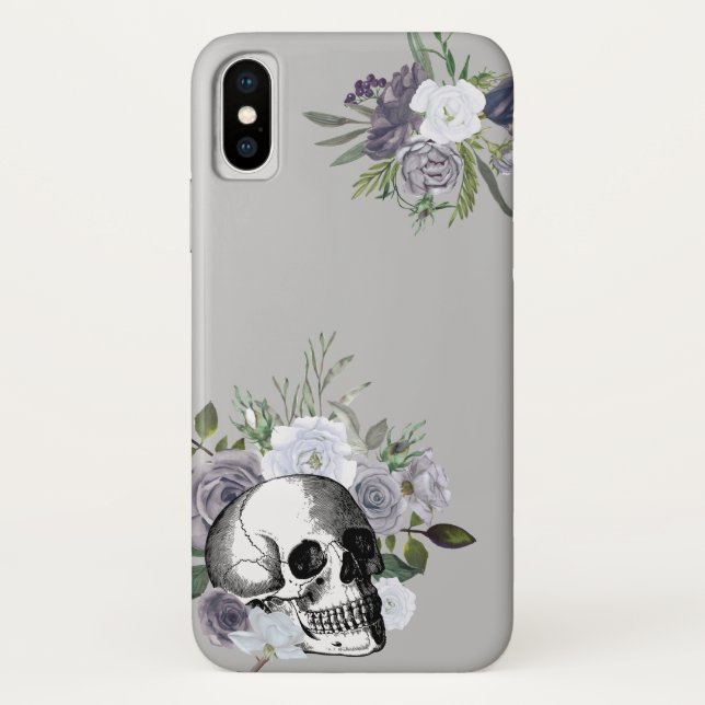 Rosas florales de cráneo Funda de Halloween en Gót (Reverso)
