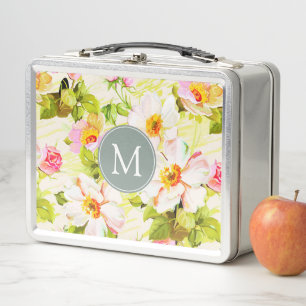 Rosas florales de época Peonies Monograma Lunchbox