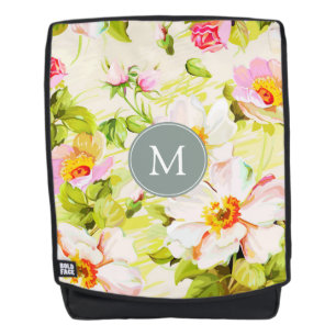 Rosas florales de época Peonies Monograma Mochila