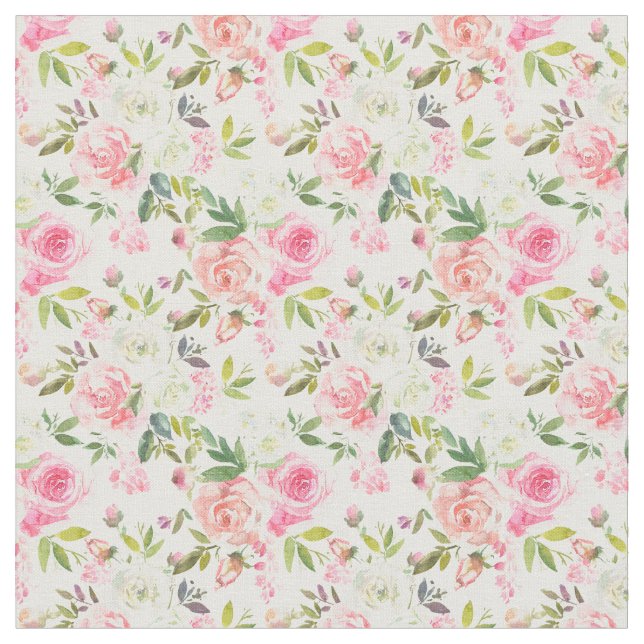 Rosas florales de melocotón blanco rosa tela elega (De cerca)