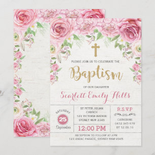 Rosas florales de oro rosado Chica Invitación al b