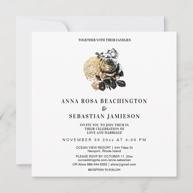 ~* Rosas florales FOTO AR8 Invitación a matrimonio (Anverso)