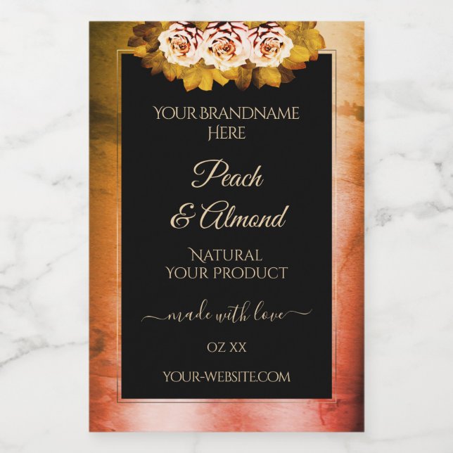 Rosas florales Naranja Marble Rojo Etiqueta de pro (Etiqueta única)