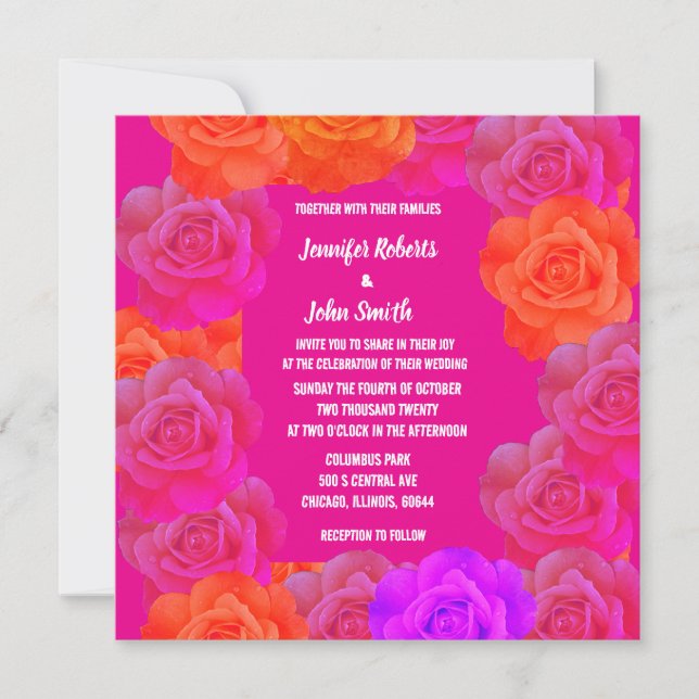 Rosas florales Naranja rosa Boda de código QR mora (Anverso)