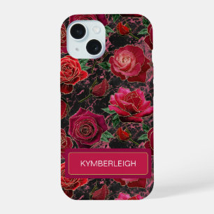 Rosas Glam de mármol con monograma de nombre rosa 
