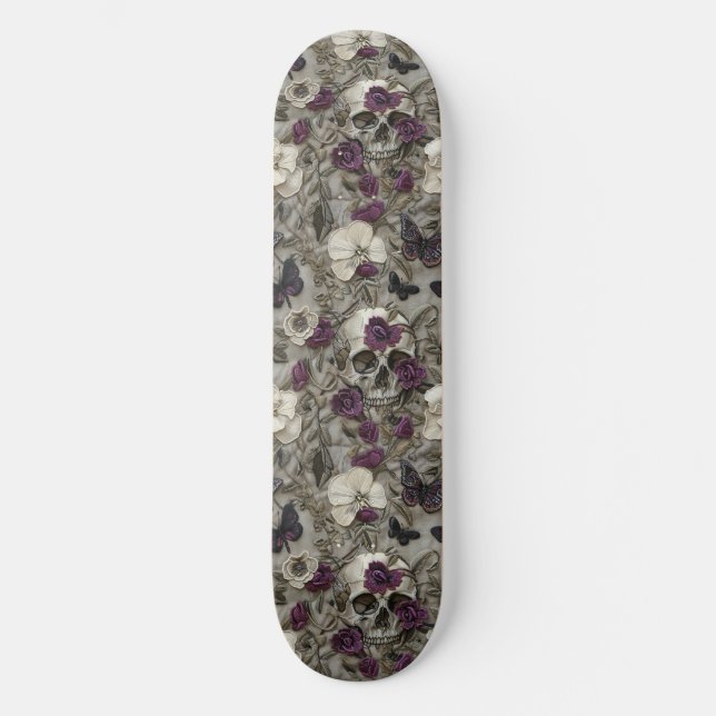Rosas Góticos Black Purple Skulls Moths Skateboard (Anverso)