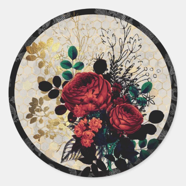 Rosas góticos Pegatina redondo clásico (Anverso)