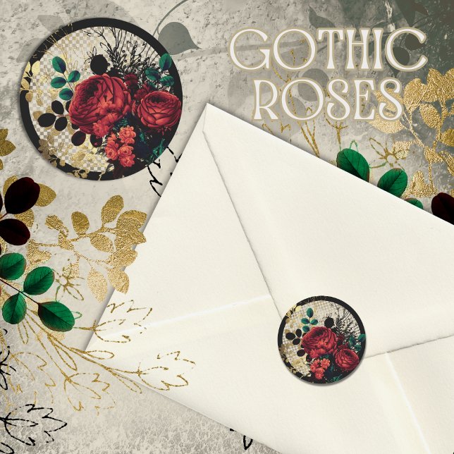 Rosas góticos Pegatina redondo clásico (Gothic Roses Sticker)