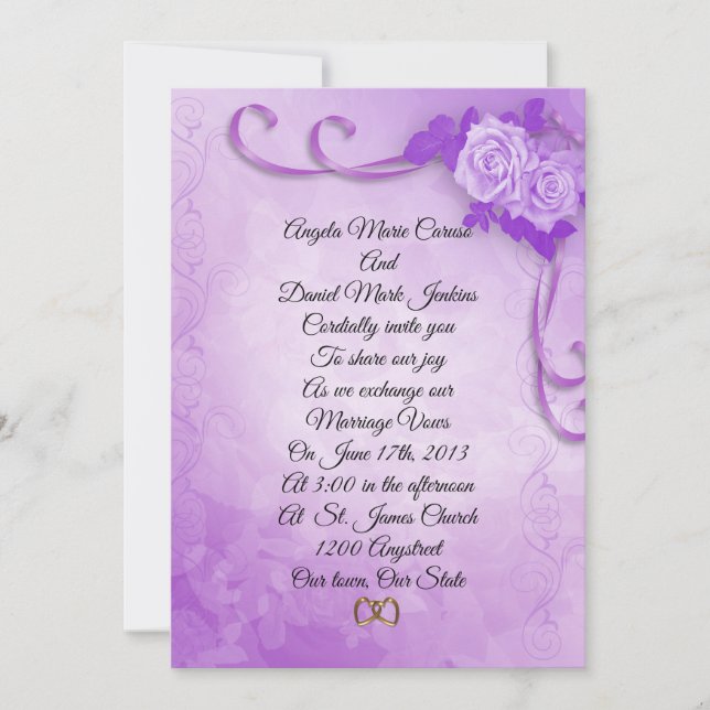 Rosas Lavender Invitaciones a la boda, elegante (Anverso)