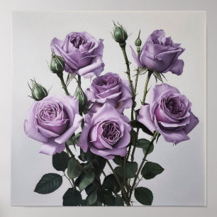 Rosas Lavender Poster de impresión de arte florido
