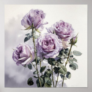 Rosas Lavender Poster de impresión de arte florido