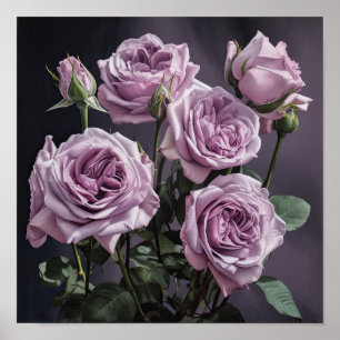 Rosas Lavender Poster de impresión de arte florido