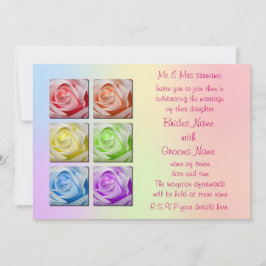 Rosas macros del arco iris que casan invitaciones