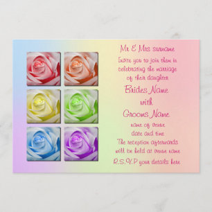 Rosas macros del arco iris que casan invitaciones
