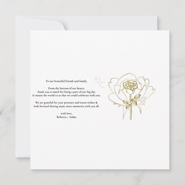 Rosas, marco dorado, tarjeta boda, gracias postc (Reverso)