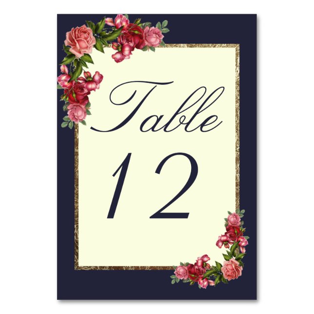 Rosas marfil azul y números de mesa de oro de la m (Anverso)