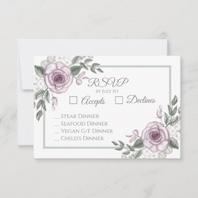 Rosas Mauve Elegant Floral Wedding RSVP (Anverso)