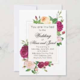 Rosas morados en invitación a la boda blanca