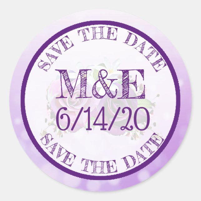 Rosas morados Floral Gracias Pegatinas De Boda (Anverso)