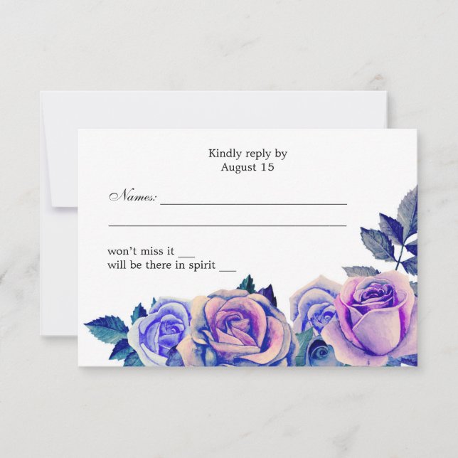 Rosas morados y azules boda rsvp Respuesta floral (Anverso)
