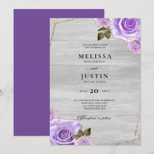 Rosas morados y Purpurina de la madera Invitación 
