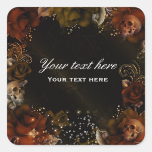 Rosas Naranjas marrones + Etiqueta Pegatina gótica