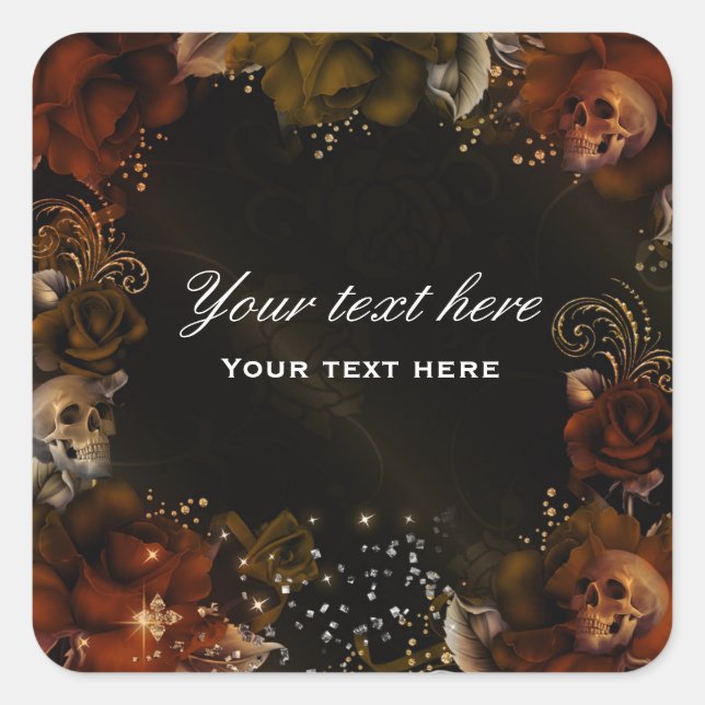 Rosas Naranjas marrones + Etiqueta Pegatina gótica (Anverso)