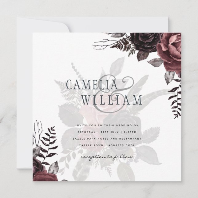 Rosas negros oscuros de Borgoña Boda caen en invie (Anverso)