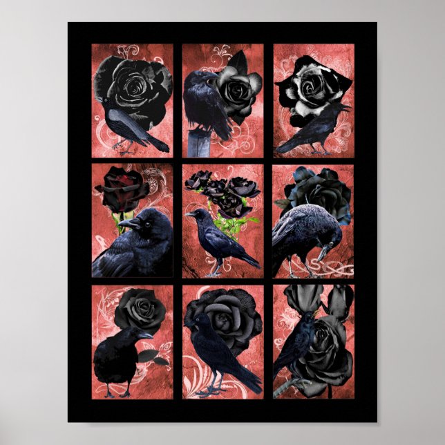 Rosas negros ravens y cuervos collage de arte góti (Frente)