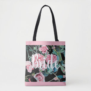 Rosas negros rosados Boda floral  novia tote bolsa